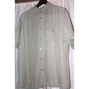 Tasso Elba Button Front Shirt Mens Size L Silk Linen Blend Short Sleeve Tan
